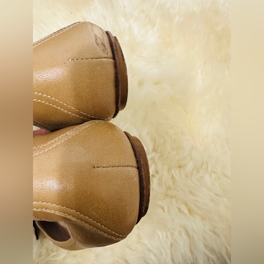Refashioned Escada Tan Genuine Leather Flat Ballerina Shoes Size 40 - Picture 10 of 10